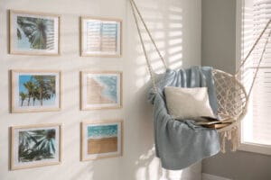 Different,Pictures,On,Wall,And,Hanging,Chair,In,Room.,Artworks